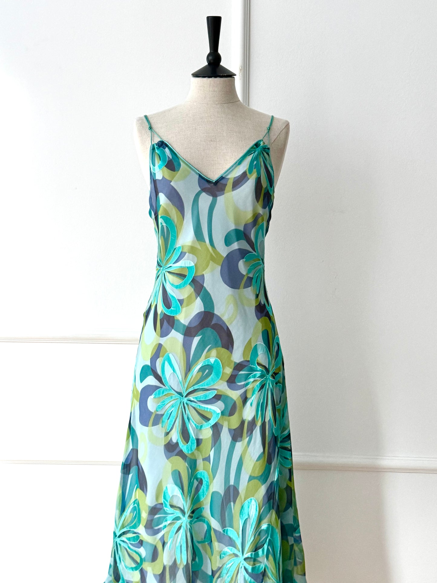 Silk Vintage Blue Dress (UK 8 / IT 40 / S / US 4)