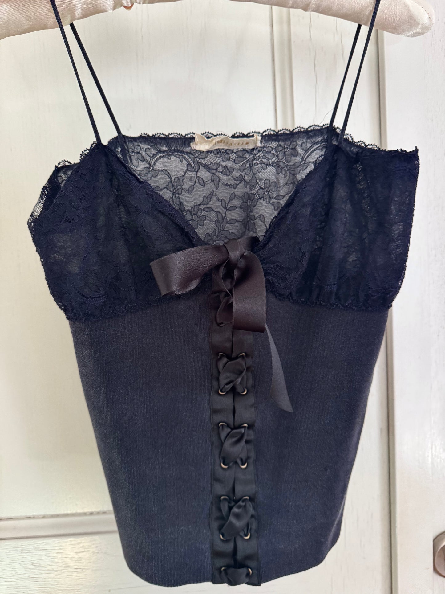 Valentino Vintage Lace And Ribbon Navy Top (M)