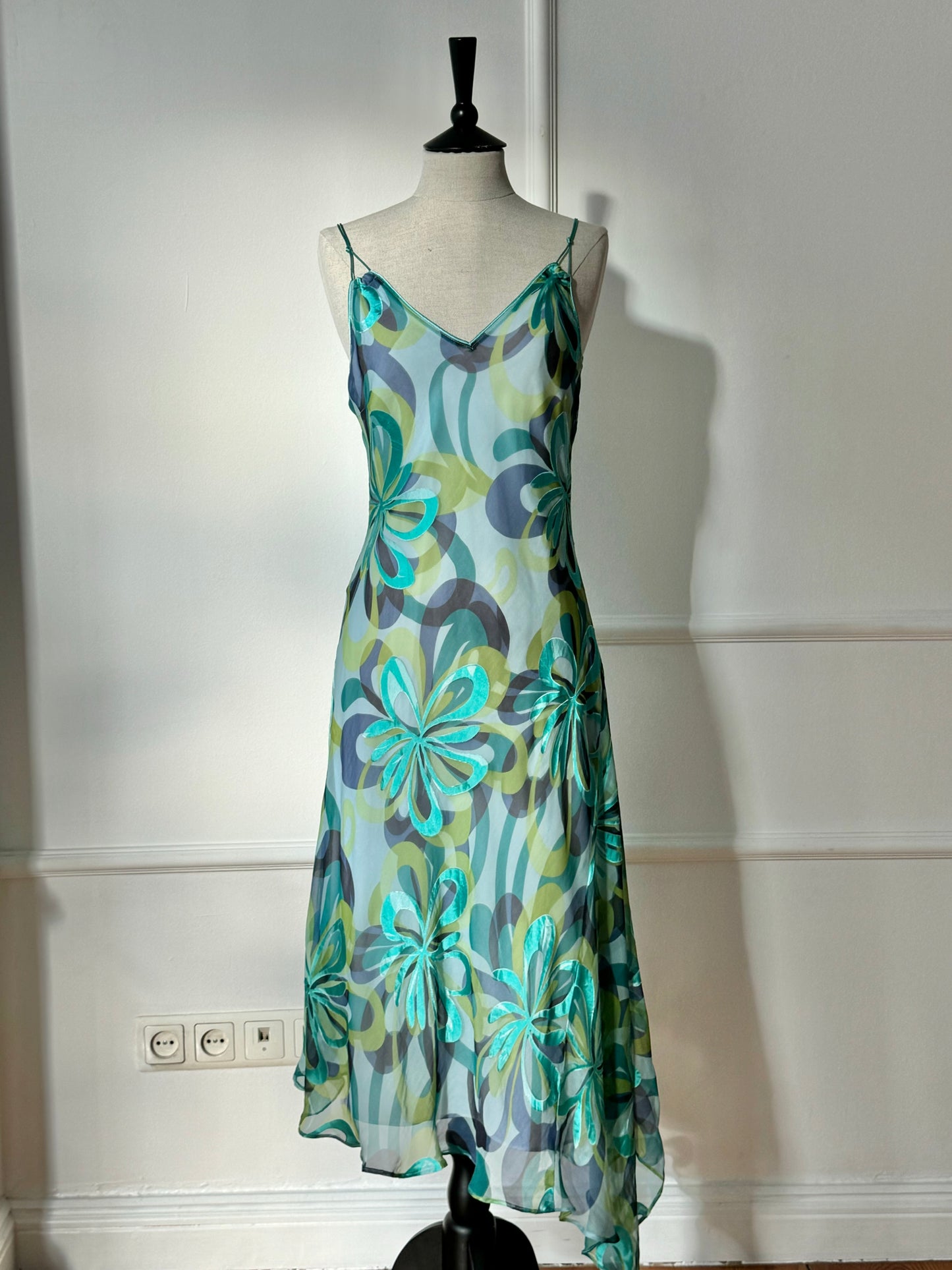 Silk Vintage Blue Dress (UK 8 / IT 40 / S / US 4)