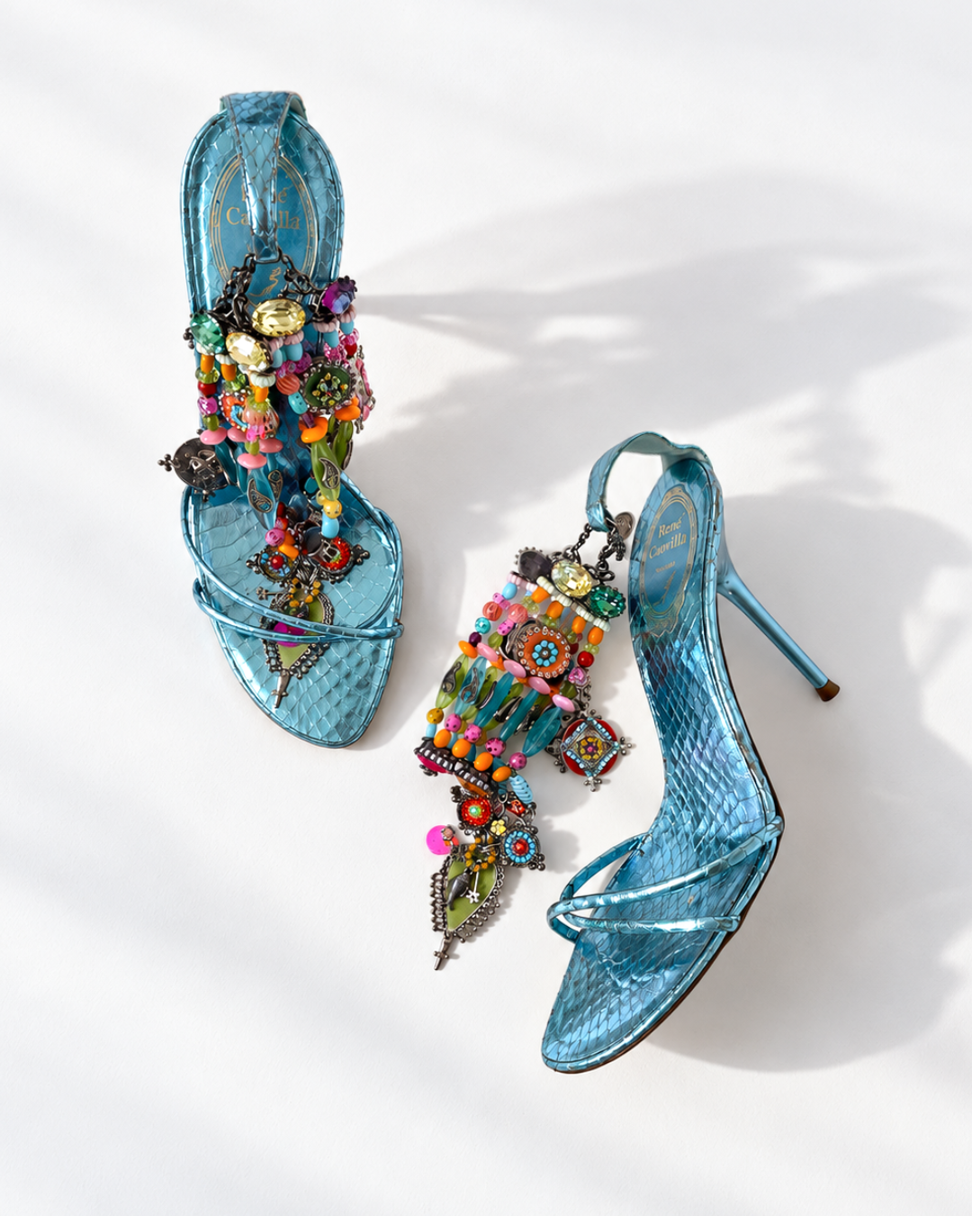 Vintage Rene Caovilla Multicolor Beads Blue Heels (EU 39)