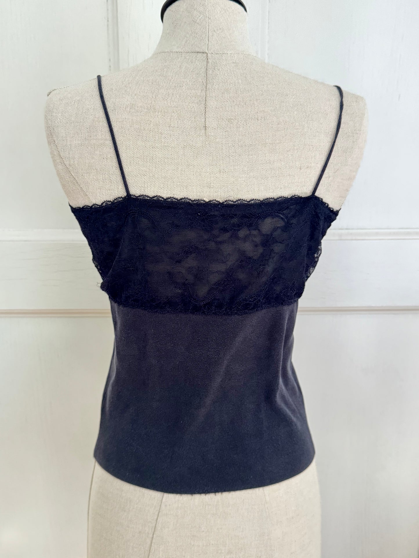 Valentino Vintage Lace And Ribbon Navy Top (M)
