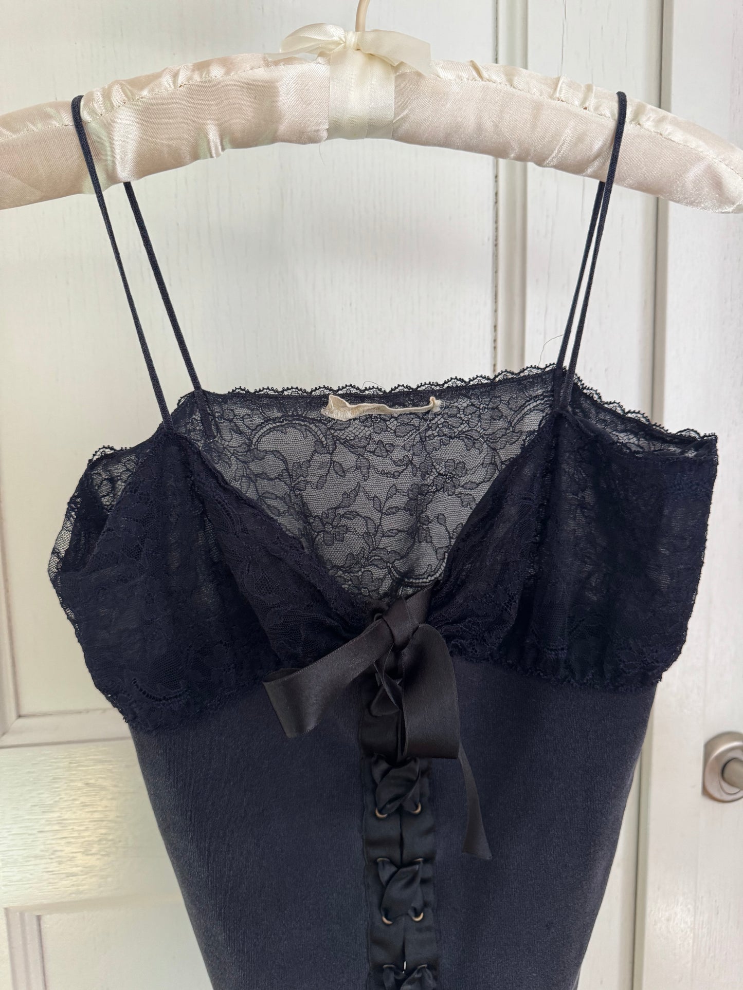 Valentino Vintage Lace And Ribbon Navy Top (M)
