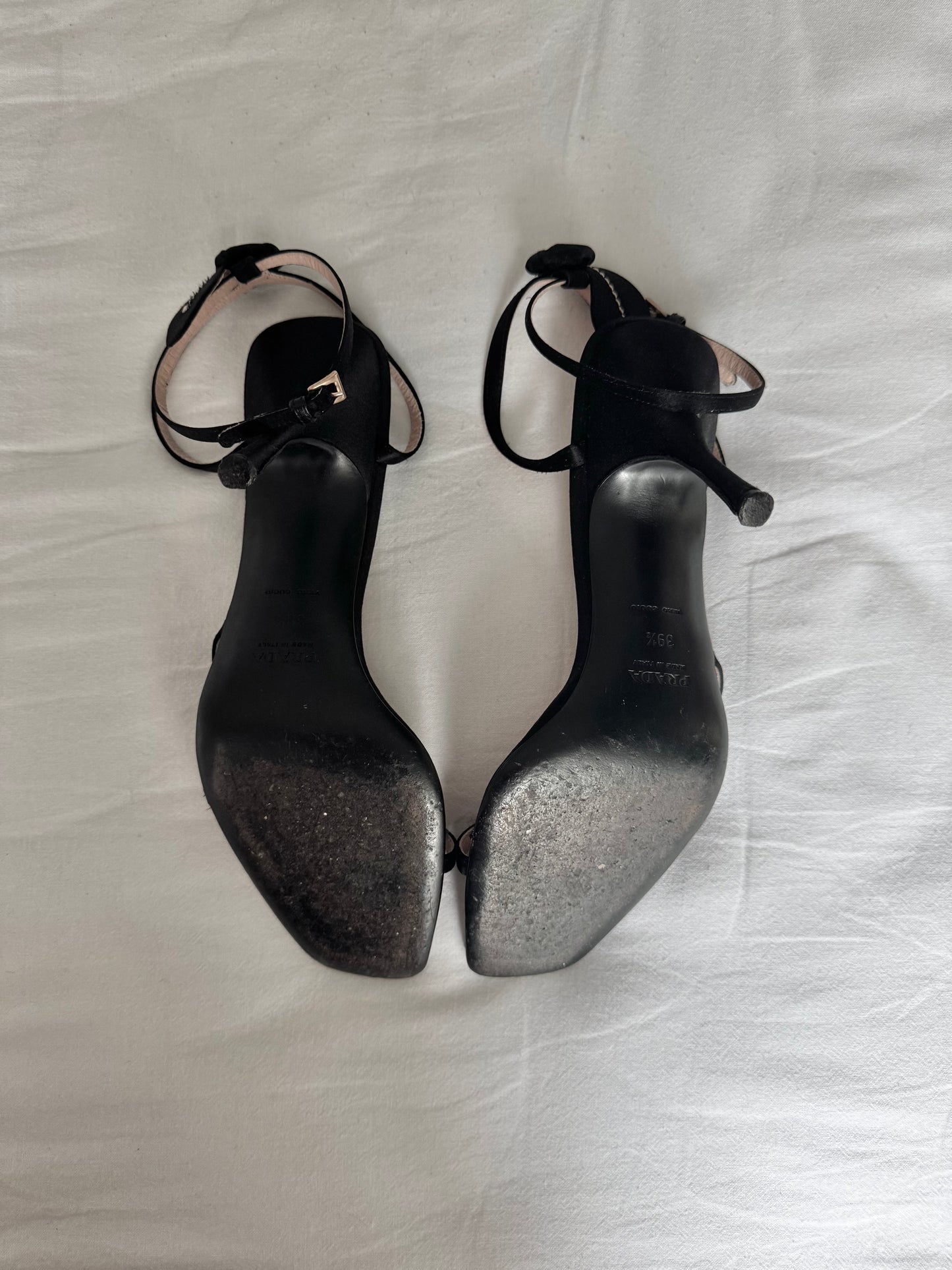 Prada Vintage 90s Rosebud Satin Silk Sandals (EU 39,5)