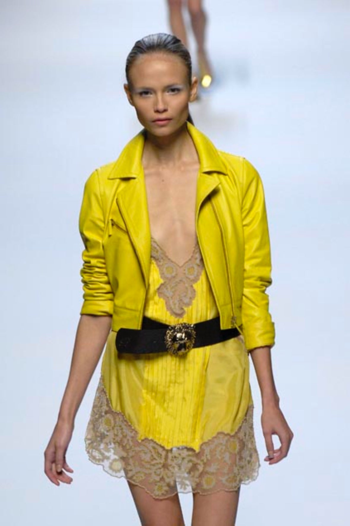 RUNWAY Blumarine 2008 Spring / Summer Silk Yellow Beaded Lace Dress (IT 44 / L)