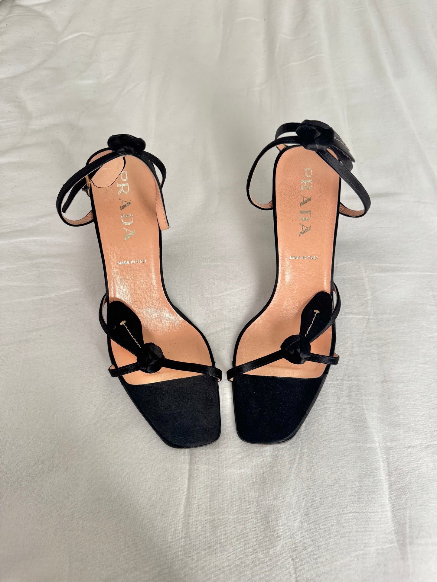 Prada Vintage 90s Rosebud Satin Silk Sandals (EU 39,5)
