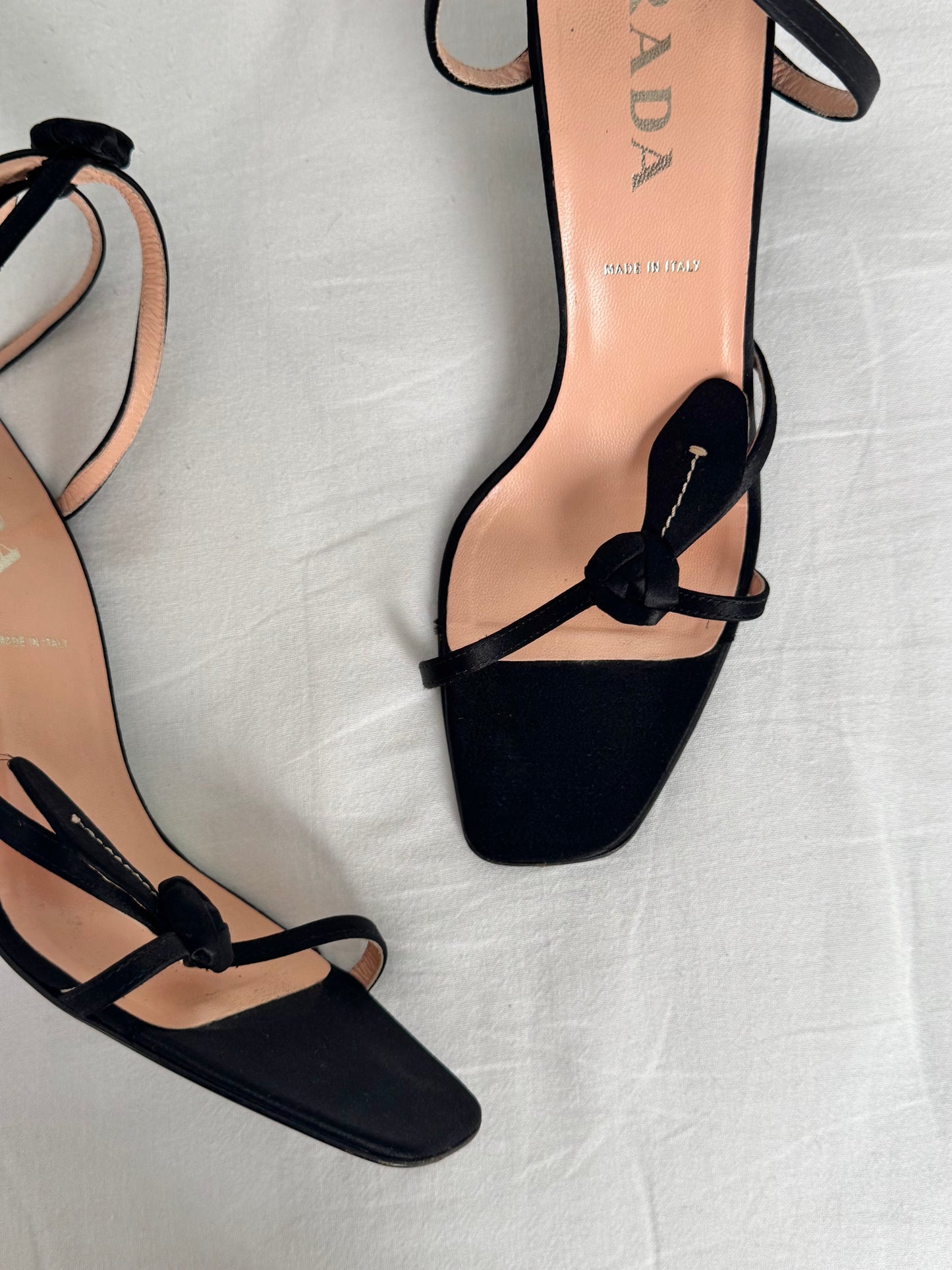 Prada Vintage 90s Rosebud Satin Silk Sandals (EU 39,5)