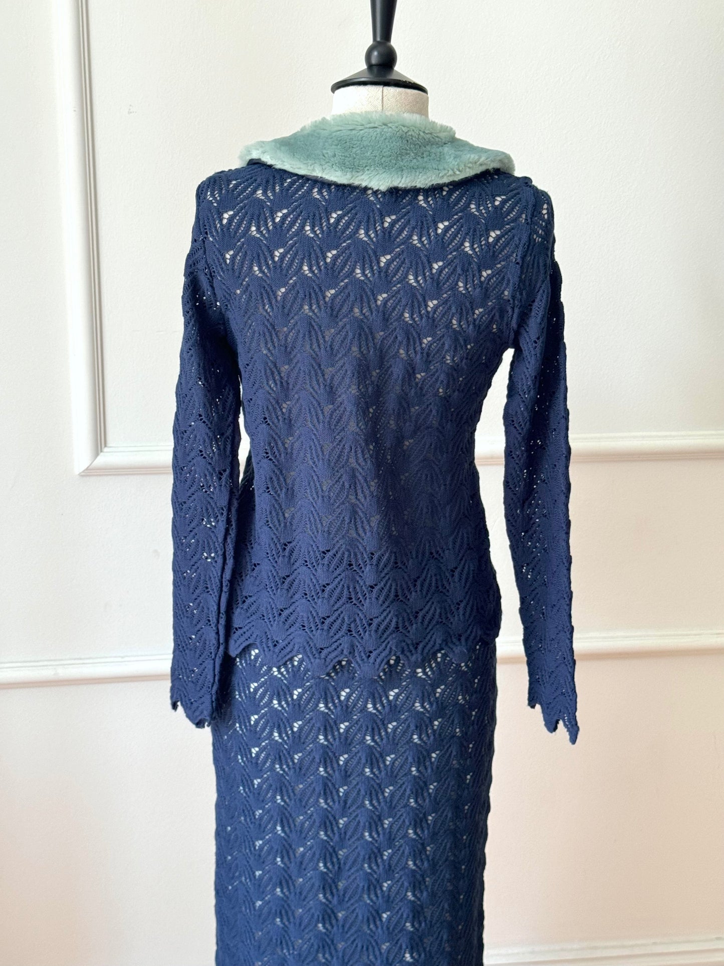 Blumarine Miss Blumarine Crochet Fur Set in Blue & Mint (M)