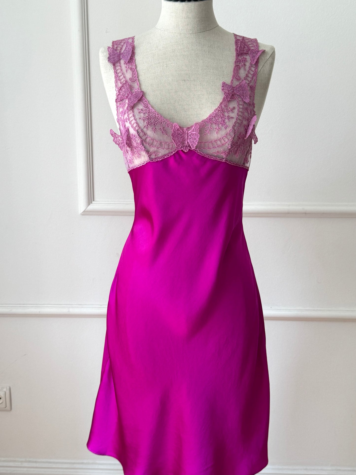 Vintage Blumarine Blugirl Spring / Summer 1999 Butterfly Fuchsia RUNWAY Dress (S)