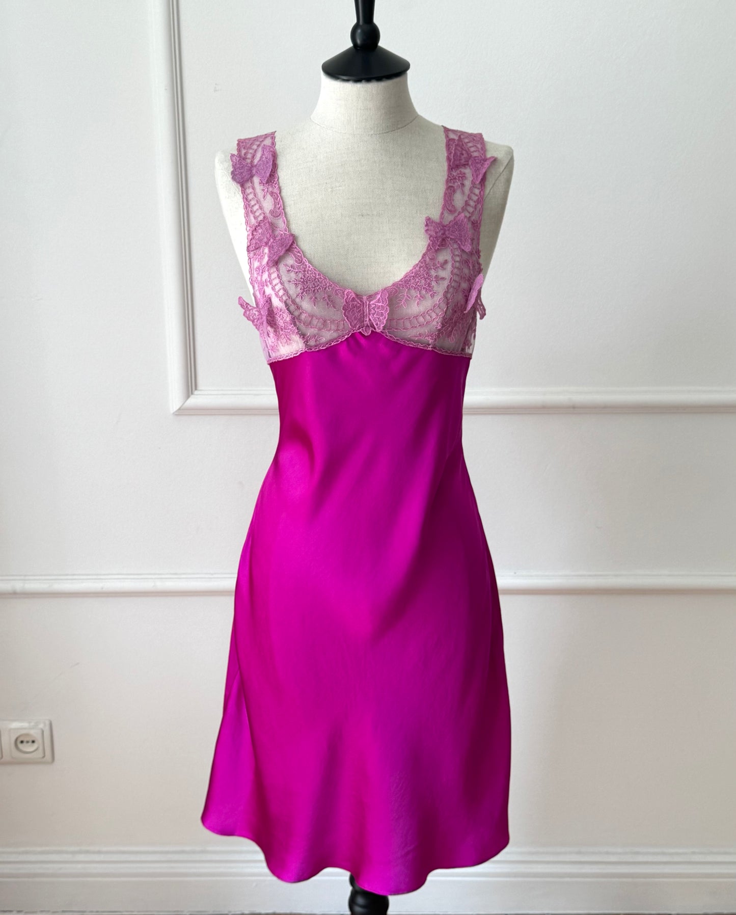 Vintage Blumarine Blugirl Spring / Summer 1999 Butterfly Fuchsia RUNWAY Dress (S)