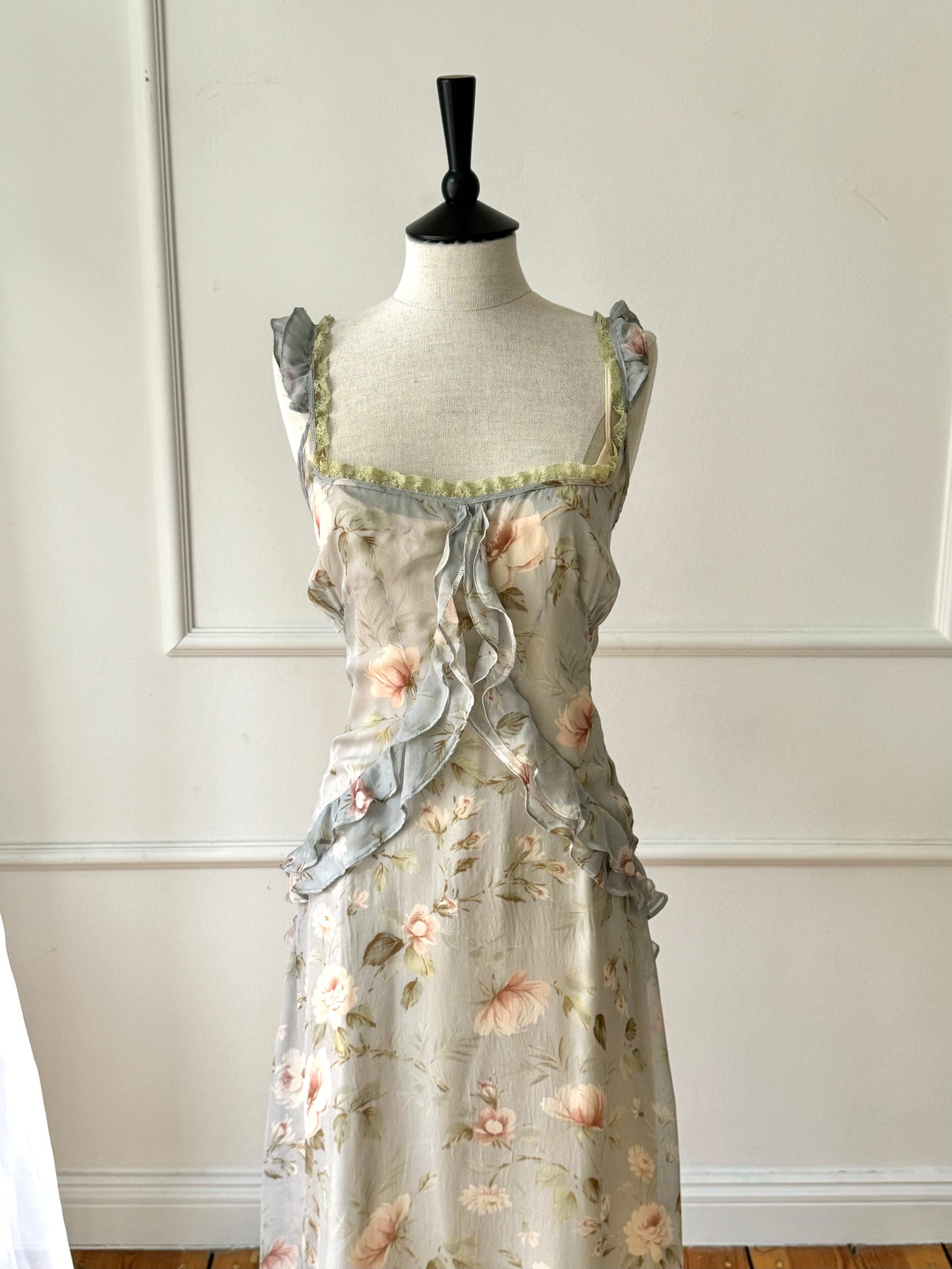 Dolce Gabbana D&G Blue Floral Silk Dress Spring / Summer 2004 (S-M)