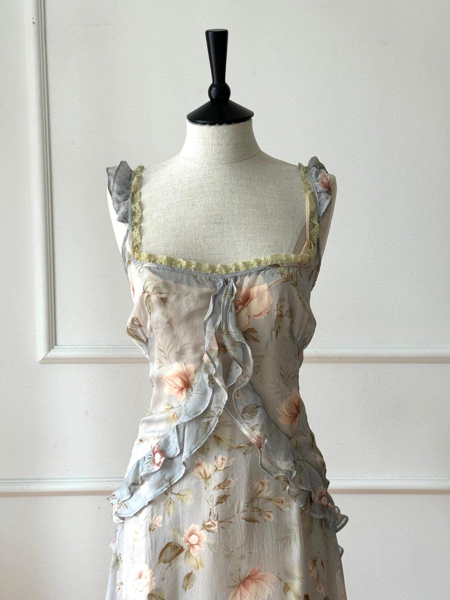 Dolce Gabbana D&G Blue Floral Silk Dress Spring / Summer 2004 (S-M)