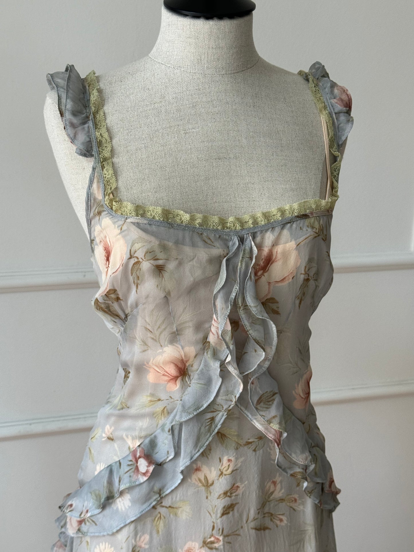 Dolce Gabbana D&G Blue Floral Silk Dress Spring / Summer 2004 (S-M)