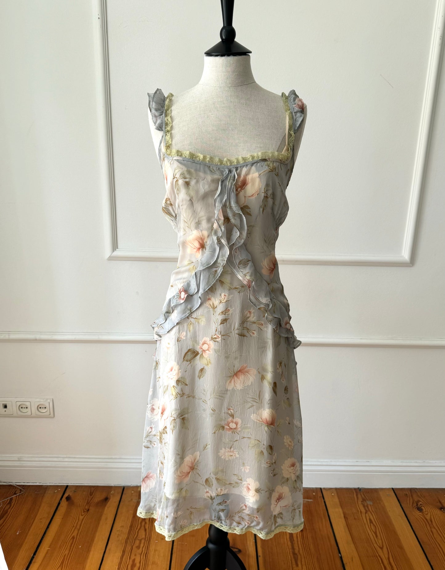 Dolce Gabbana D&G Blue Floral Silk Dress Spring / Summer 2004 (S-M)