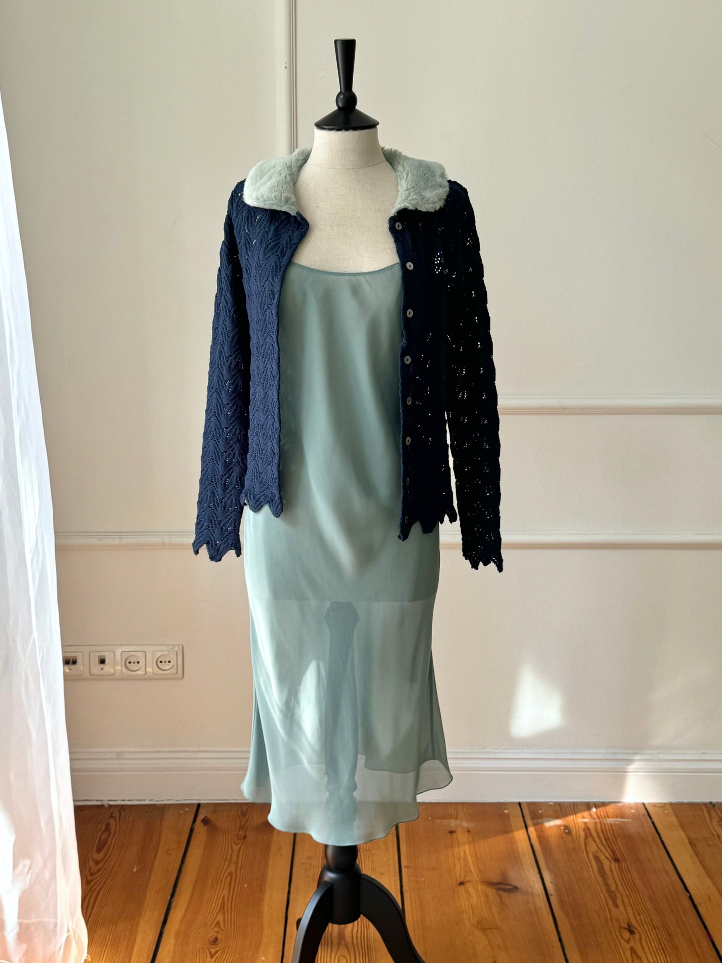 Blumarine Miss Blumarine Crochet Fur Set in Blue & Mint (M)