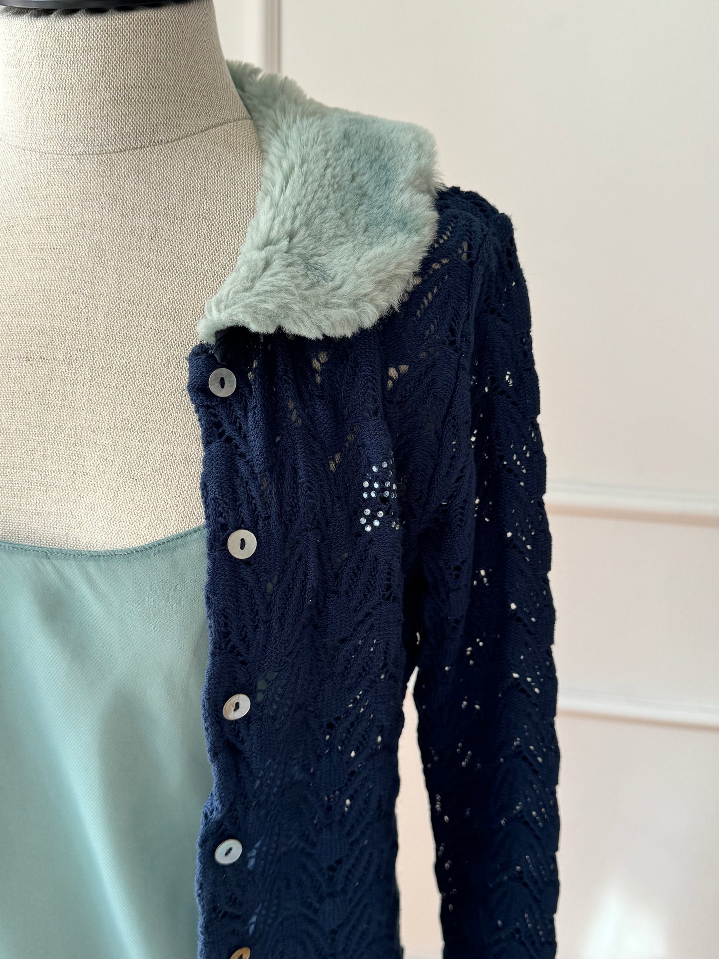 Blumarine Miss Blumarine Crochet Fur Set in Blue & Mint (M)