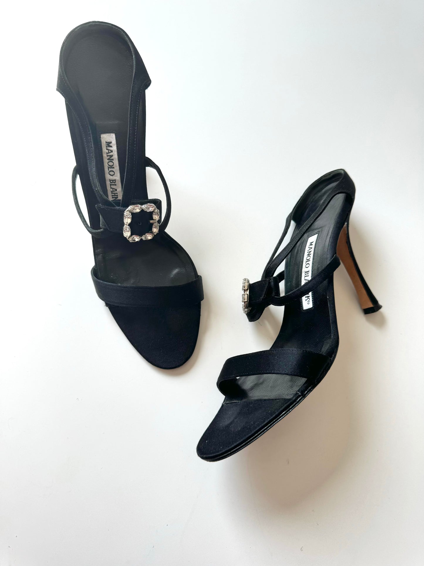 Manolo Blahnik Jeweled Sandals in Black & Silver (EU 39)