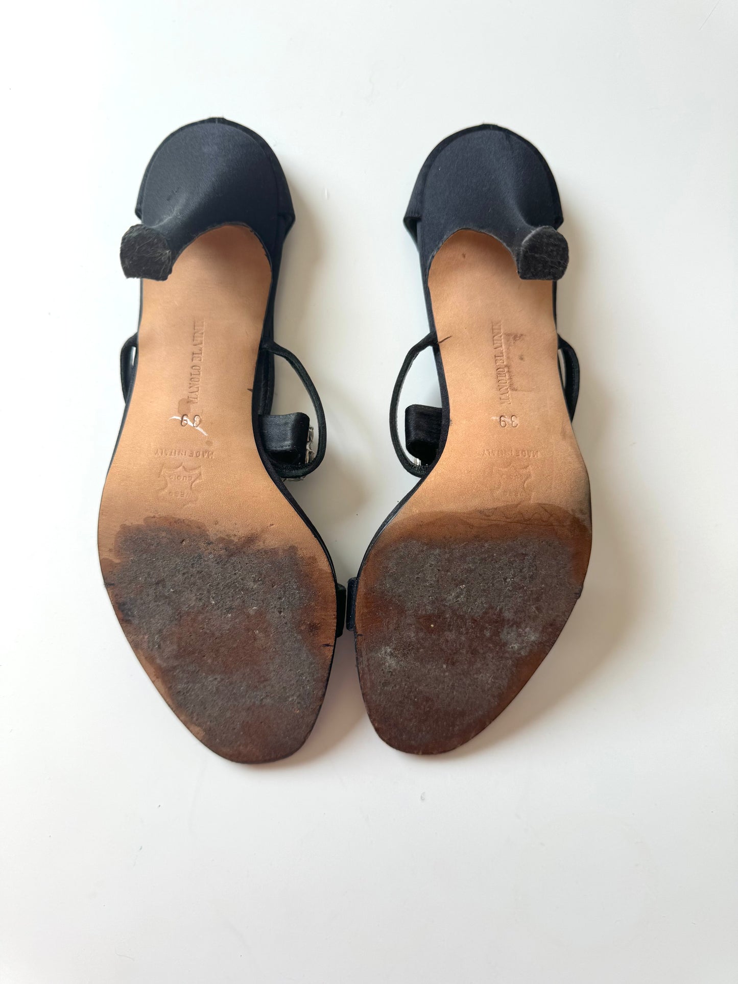 Manolo Blahnik Jeweled Sandals in Black & Silver (EU 39)