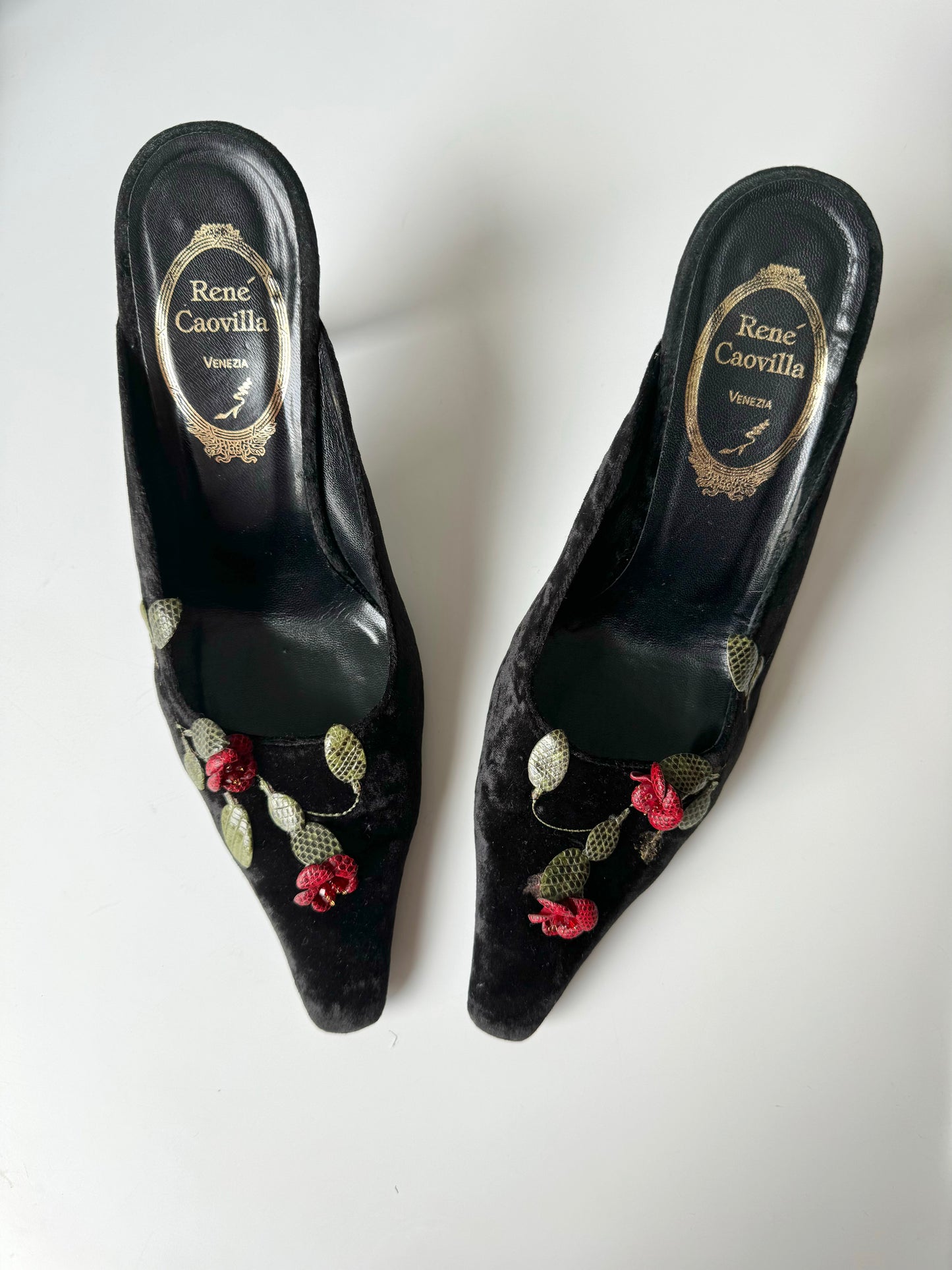 Rene Caovilla Velvet Rose Heels (EU 40)