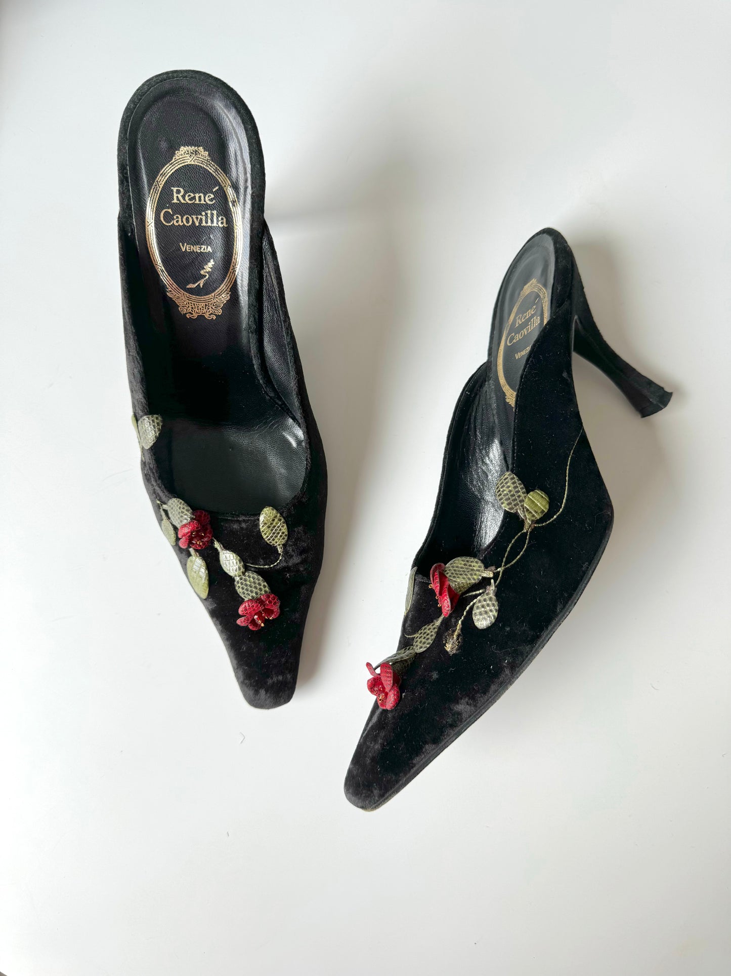 Rene Caovilla Velvet Rose Heels (EU 40)