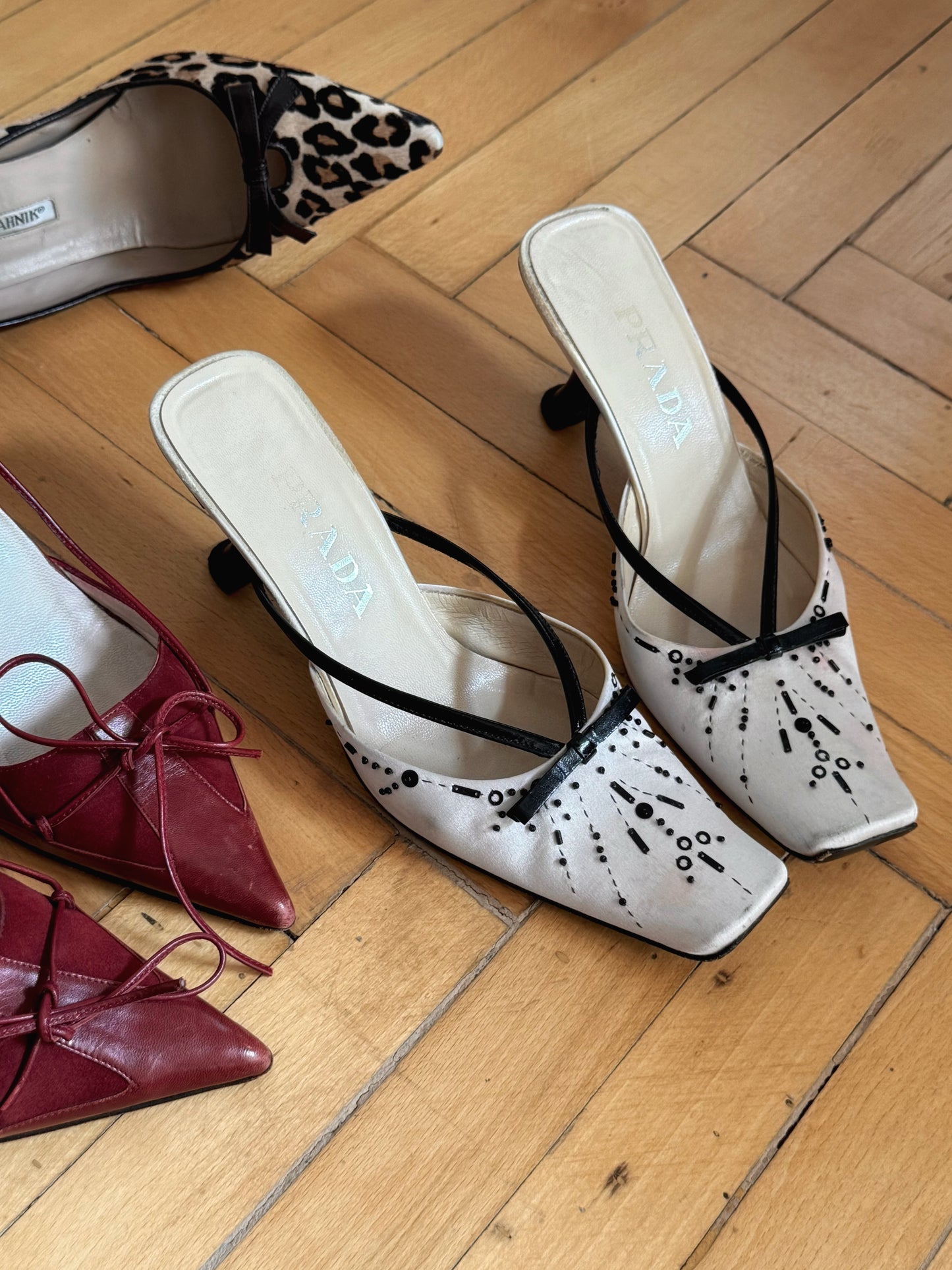 ICONIC Prada Beaded Ribbon Mules S/S 2000 (EU 38)