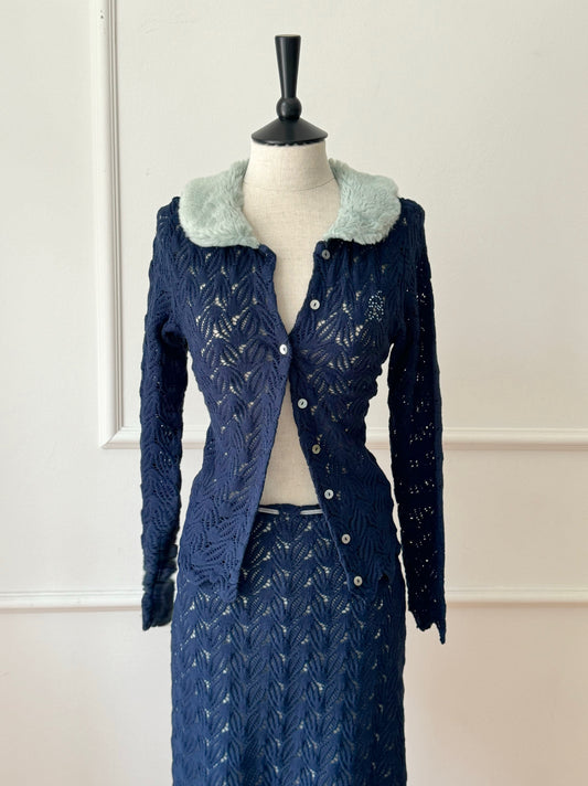 Blumarine Miss Blumarine Crochet Fur Set in Blue & Mint (M)