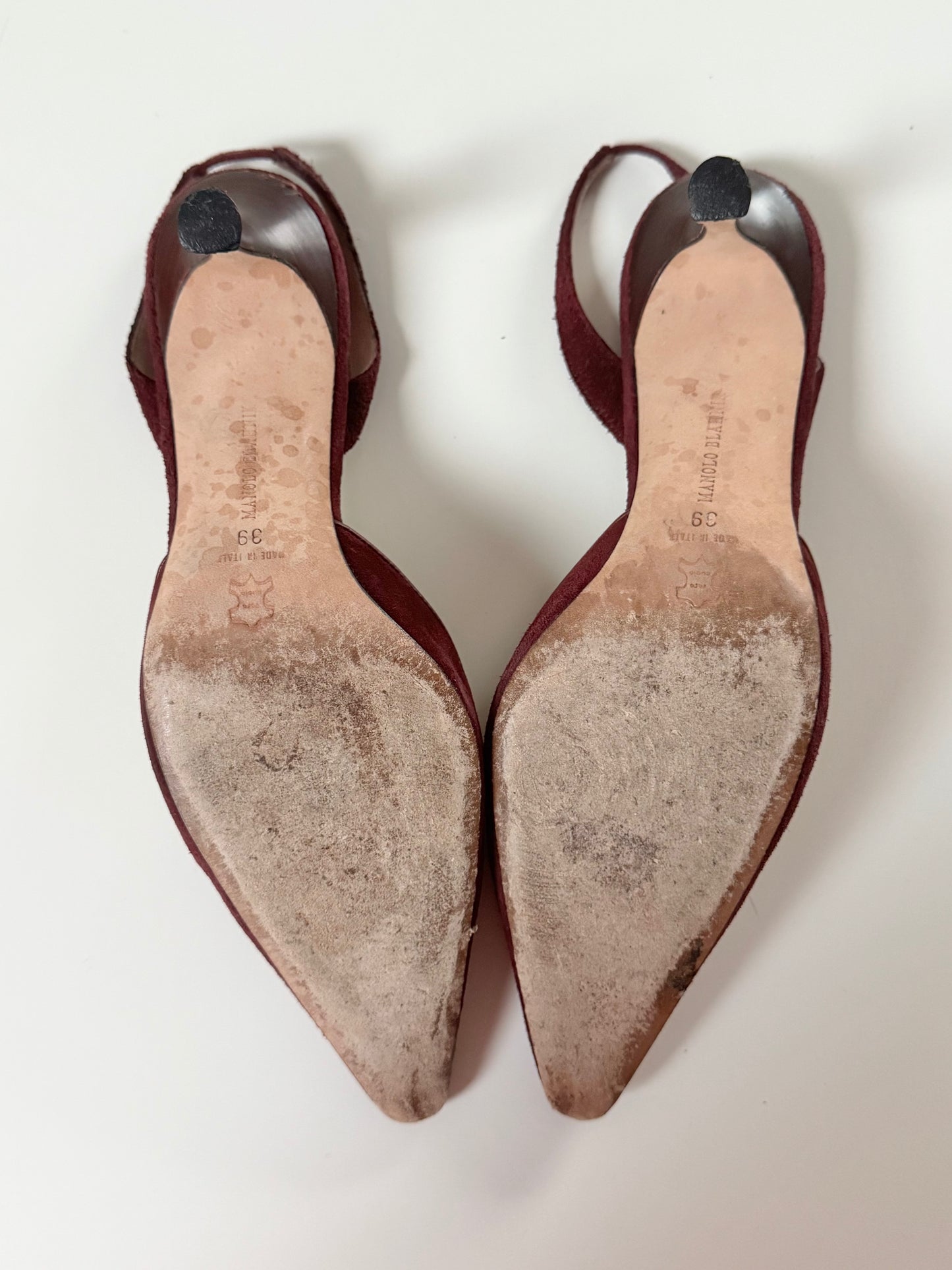 Manolo Blahnik Vintage Burgundy Suede Pumps Slingbacks (EU 38,5-39)