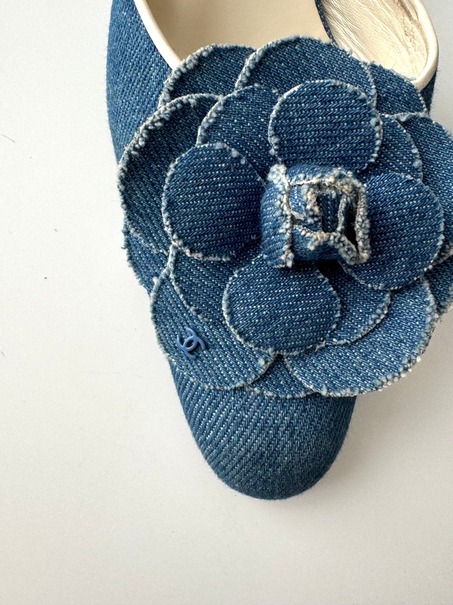 Chanel Camelia Denim Slingback Heels (EU 37)