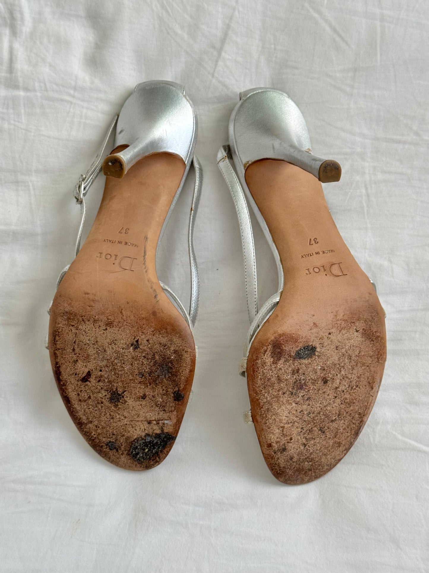 Dior Vintage Strappy Silver Bejeweled Heels (EU 37)