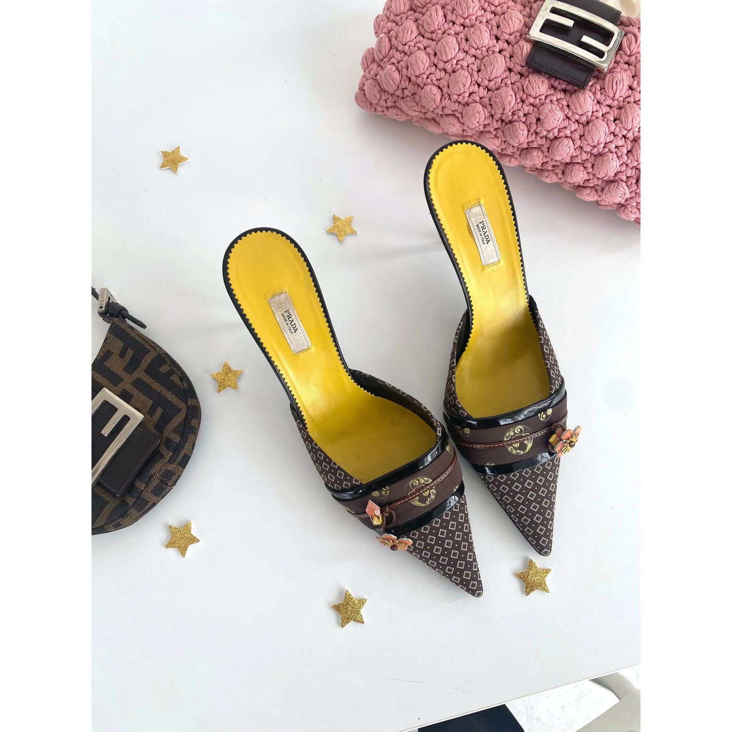Prada Kitten Heels Pointed Mules Kimono (EU 40)