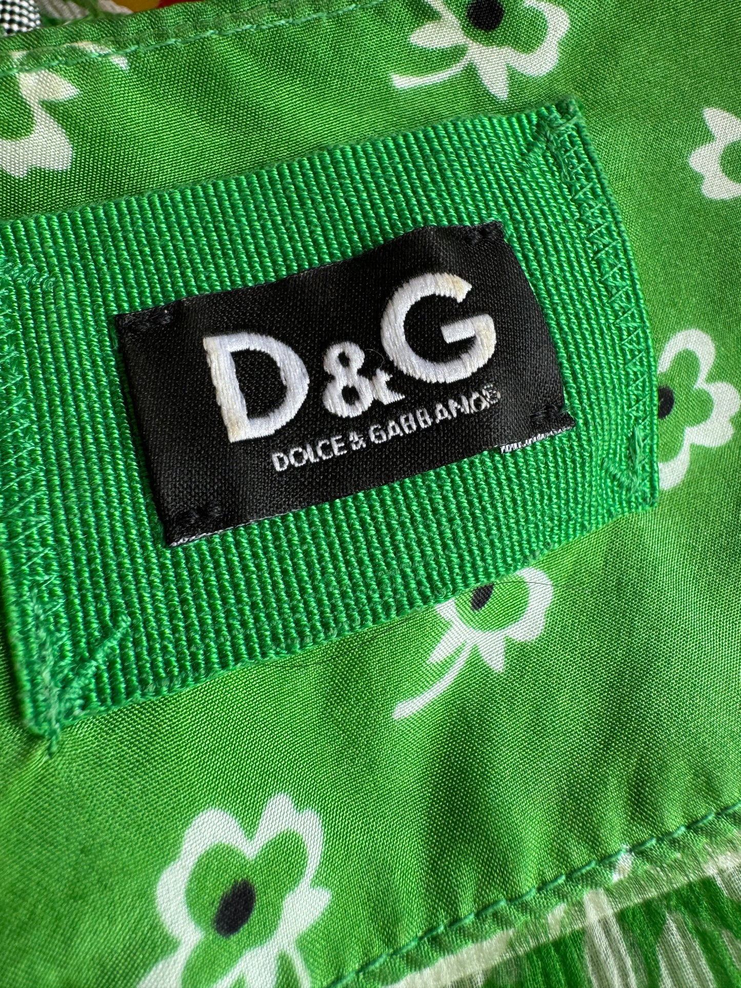 Dolce Gabbana D&G Vintage Silk Green Floral Mini Dress (S-M)