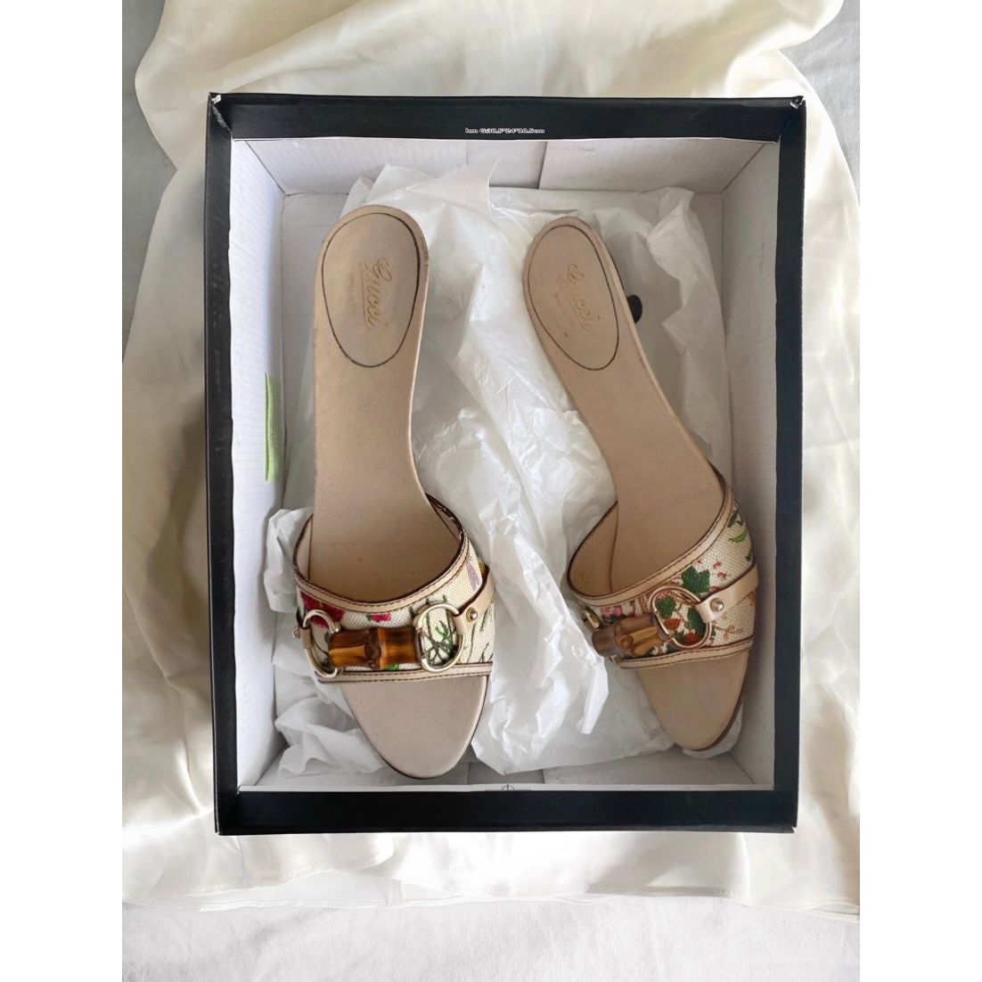 Gucci Canvas and Leather Horsebit Mules, Kitten Heels (EU 39 / US 8)