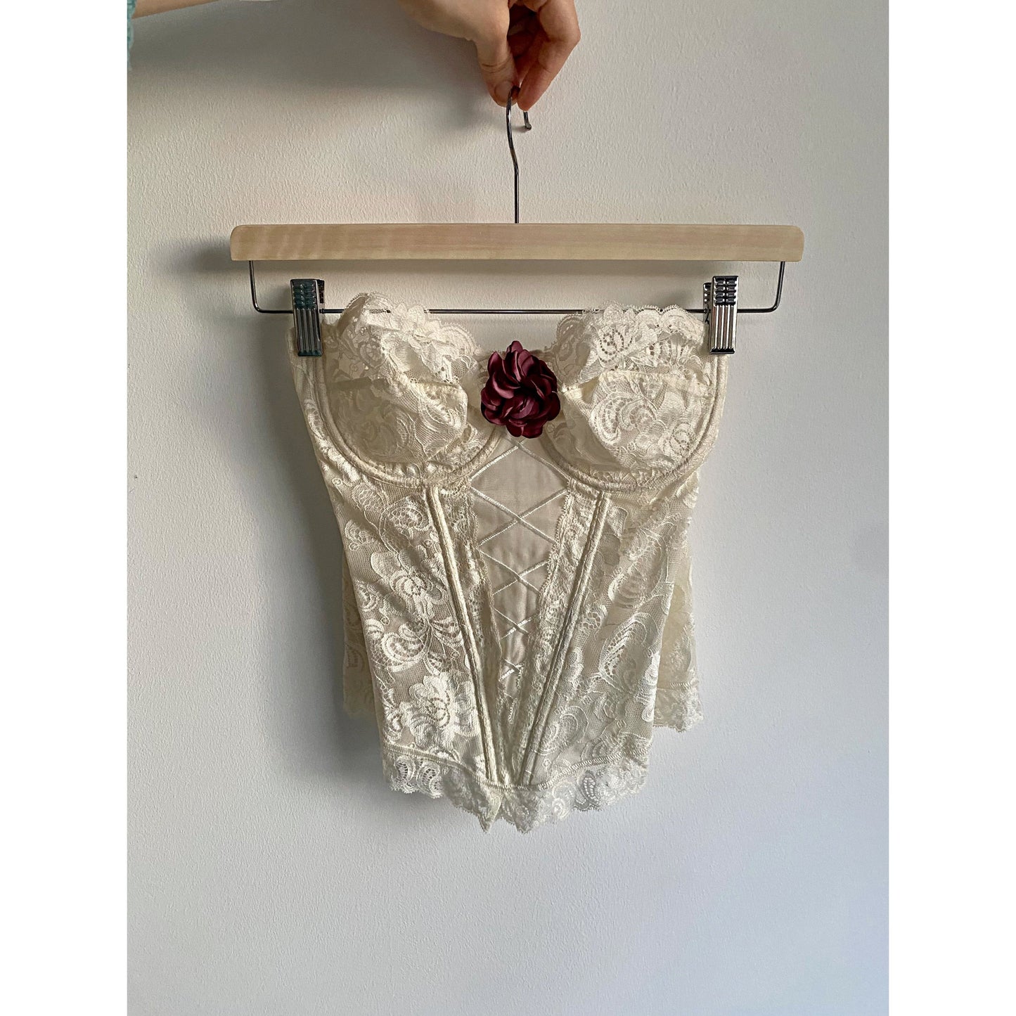 Reworked Romantic Vintage Corset with Satin Rose (75 C / M)