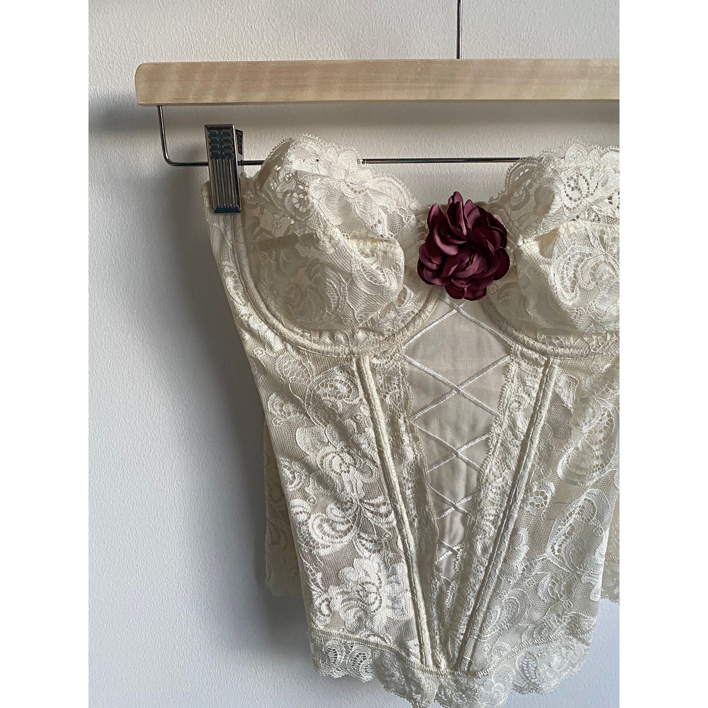 Reworked Romantic Vintage Corset with Satin Rose (75 C / M)