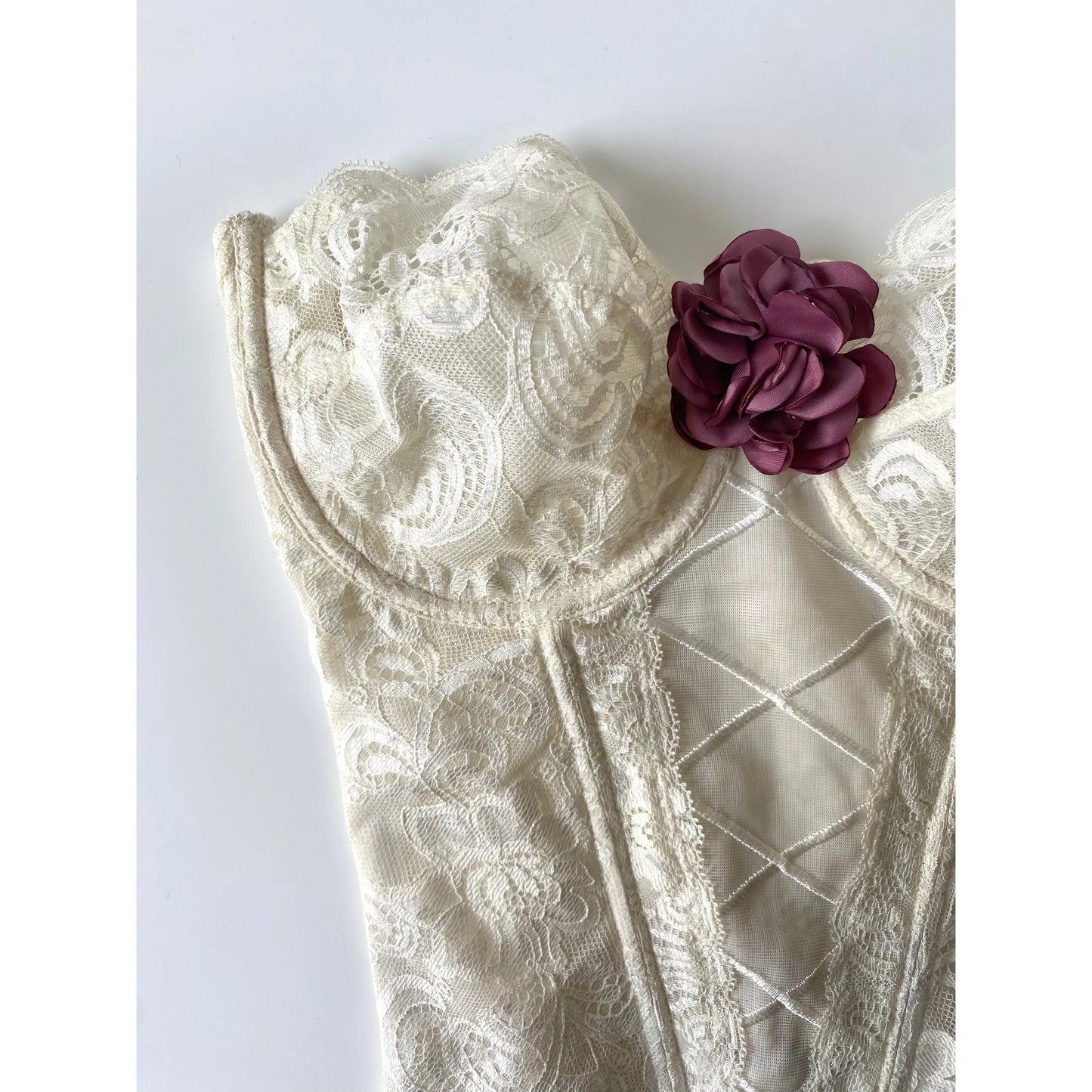 Reworked Romantic Vintage Corset with Satin Rose (75 C / M)