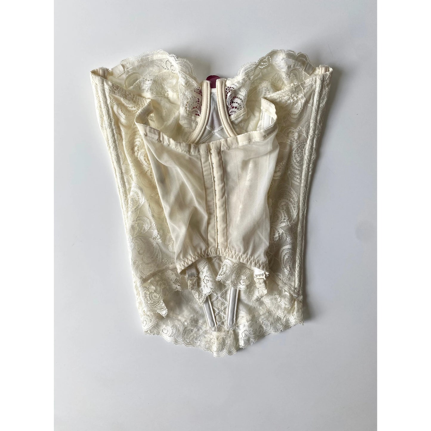 Reworked Romantic Vintage Corset with Satin Rose (75 C / M)