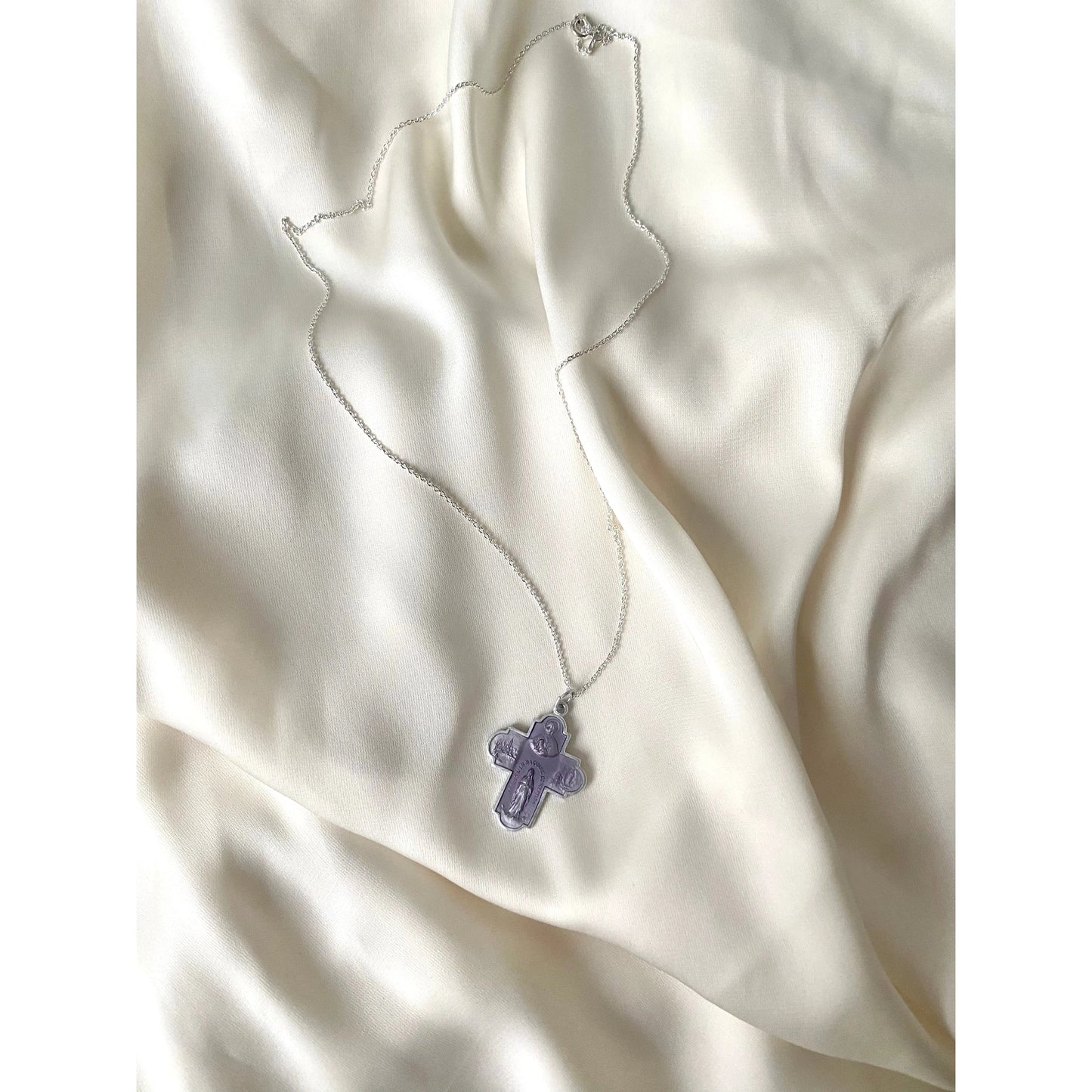 Vintage Lilac Cross Necklace from France 1950s