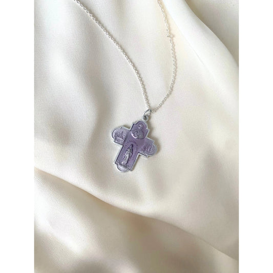 Vintage Lilac Cross Necklace from France 1950s