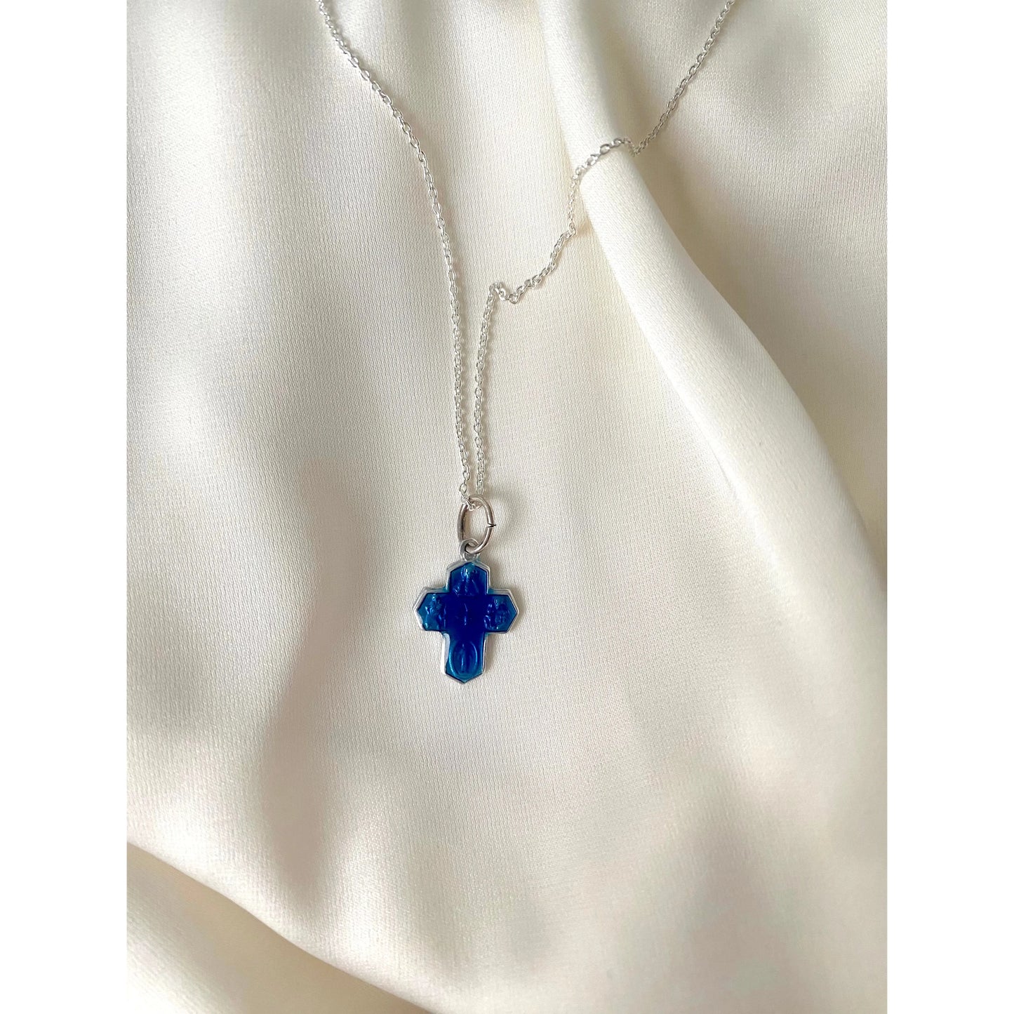 Small Blue Cross Necklace 1950s - France