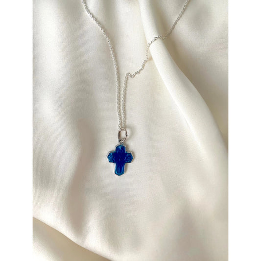 Small Blue Cross Necklace 1950s - France