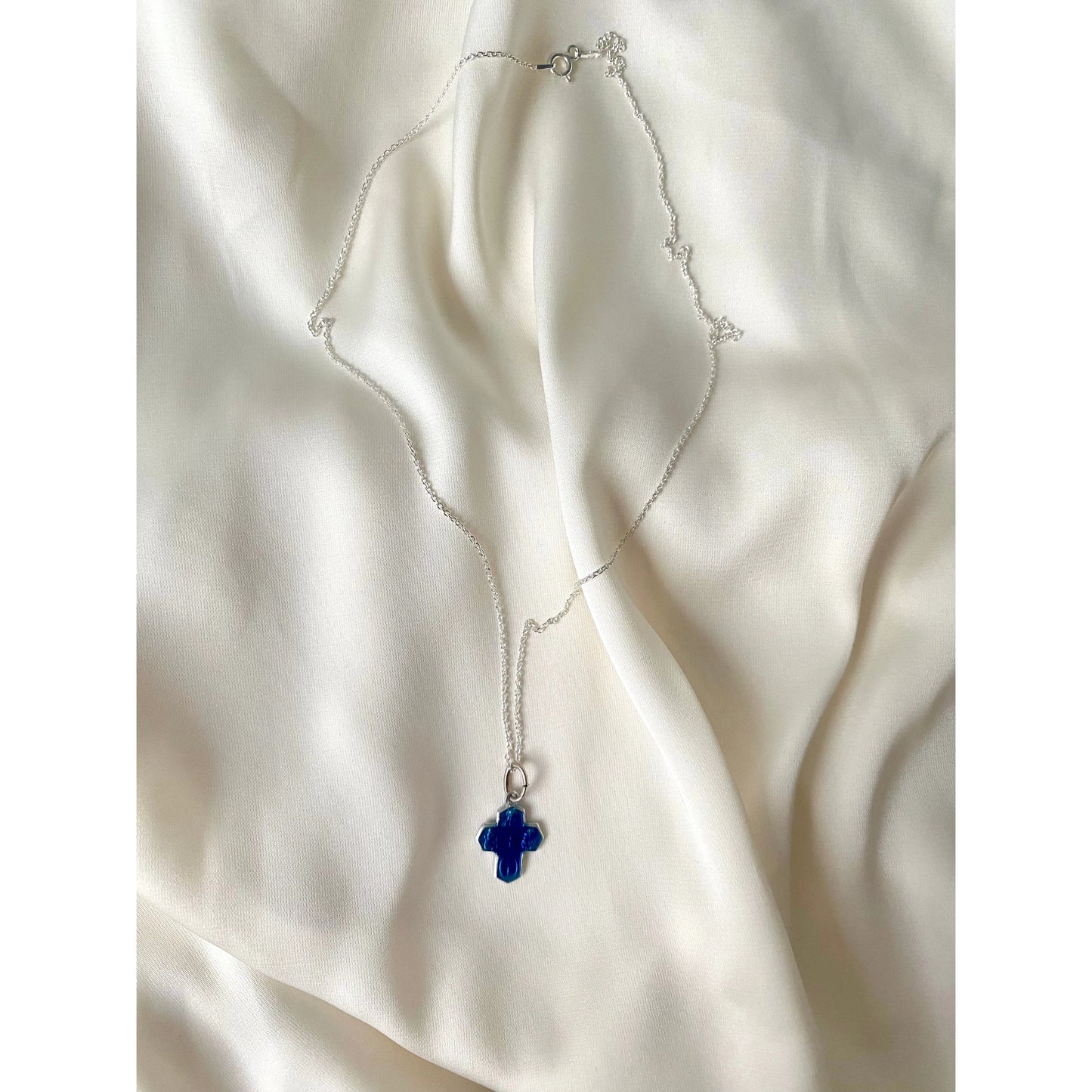 Small Blue Cross Necklace 1950s - France