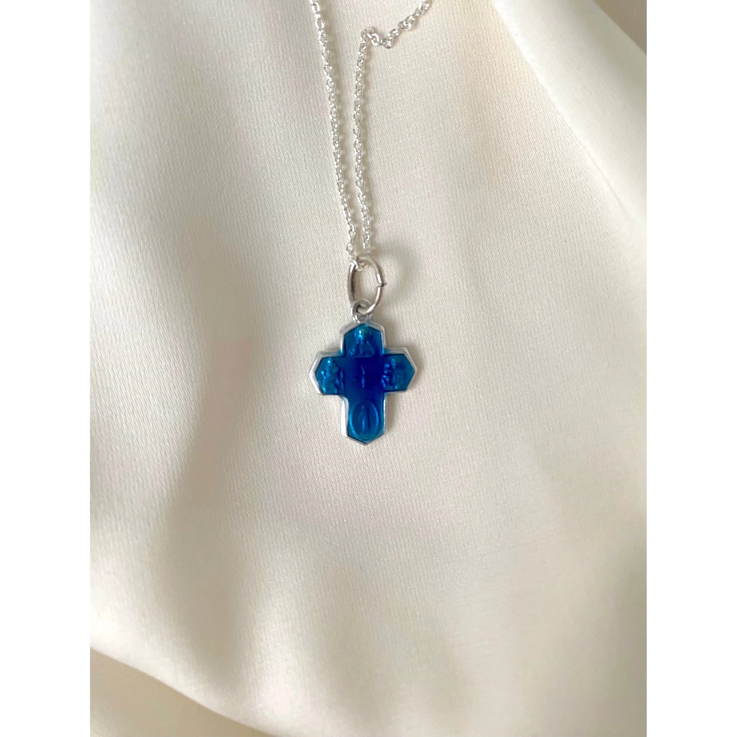 Small Blue Cross Necklace 1950s - France