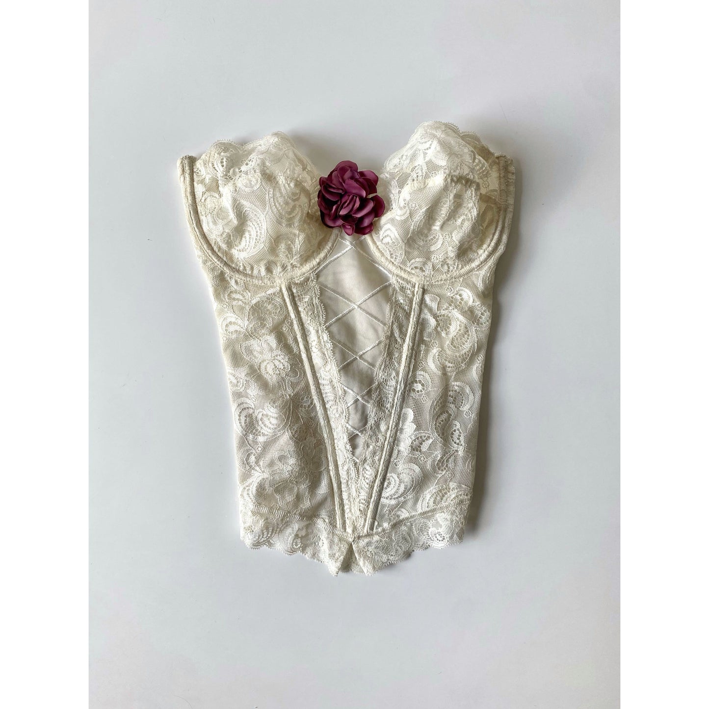 Reworked Romantic Vintage Corset with Satin Rose (75 C / M)