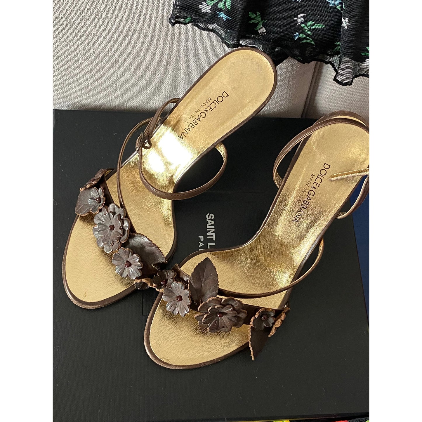 Dolce Gabbana Flower Sandal Brown & Gold (EU 37)