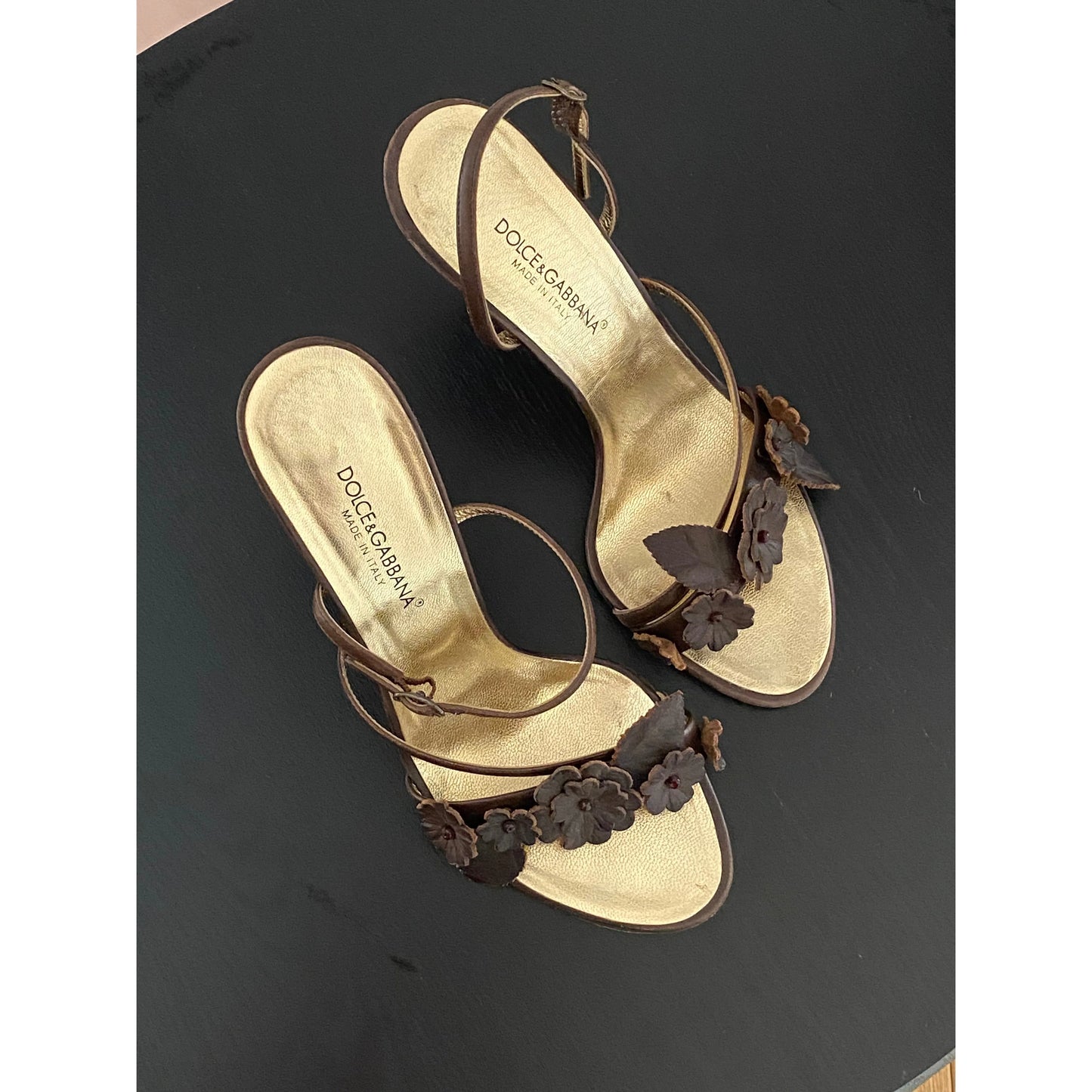 Dolce Gabbana Flower Sandal Brown & Gold (EU 37)