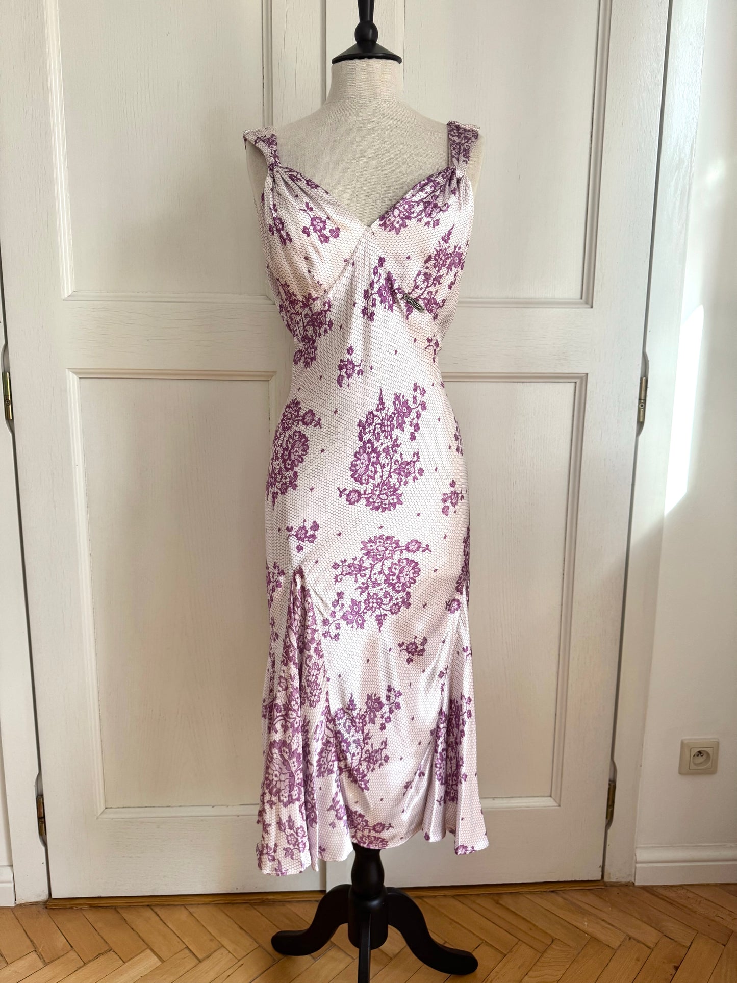 John Galliano Satin Backless Floral Dress (IT 44 / L)
