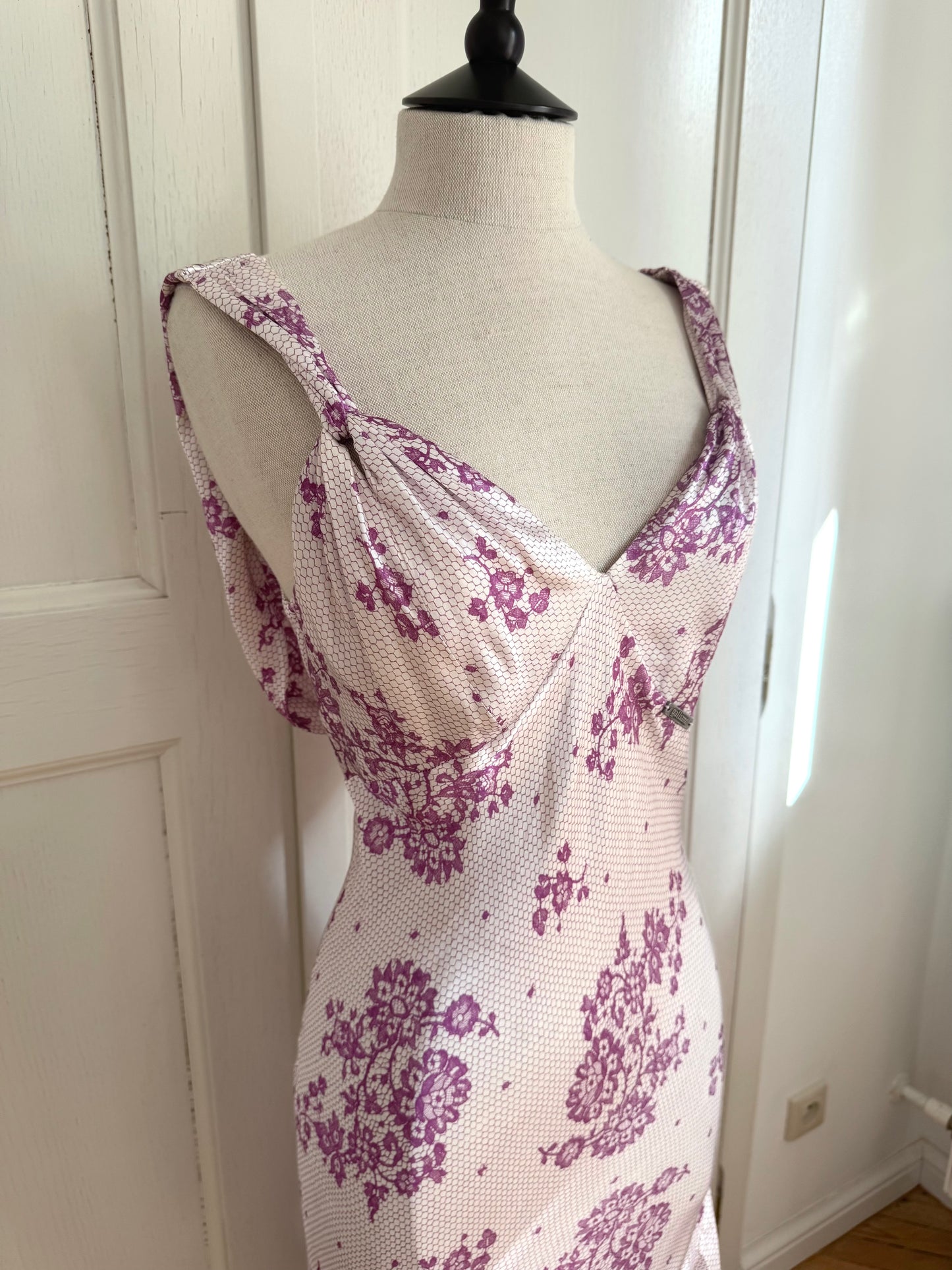John Galliano Satin Backless Floral Dress (IT 44 / L)