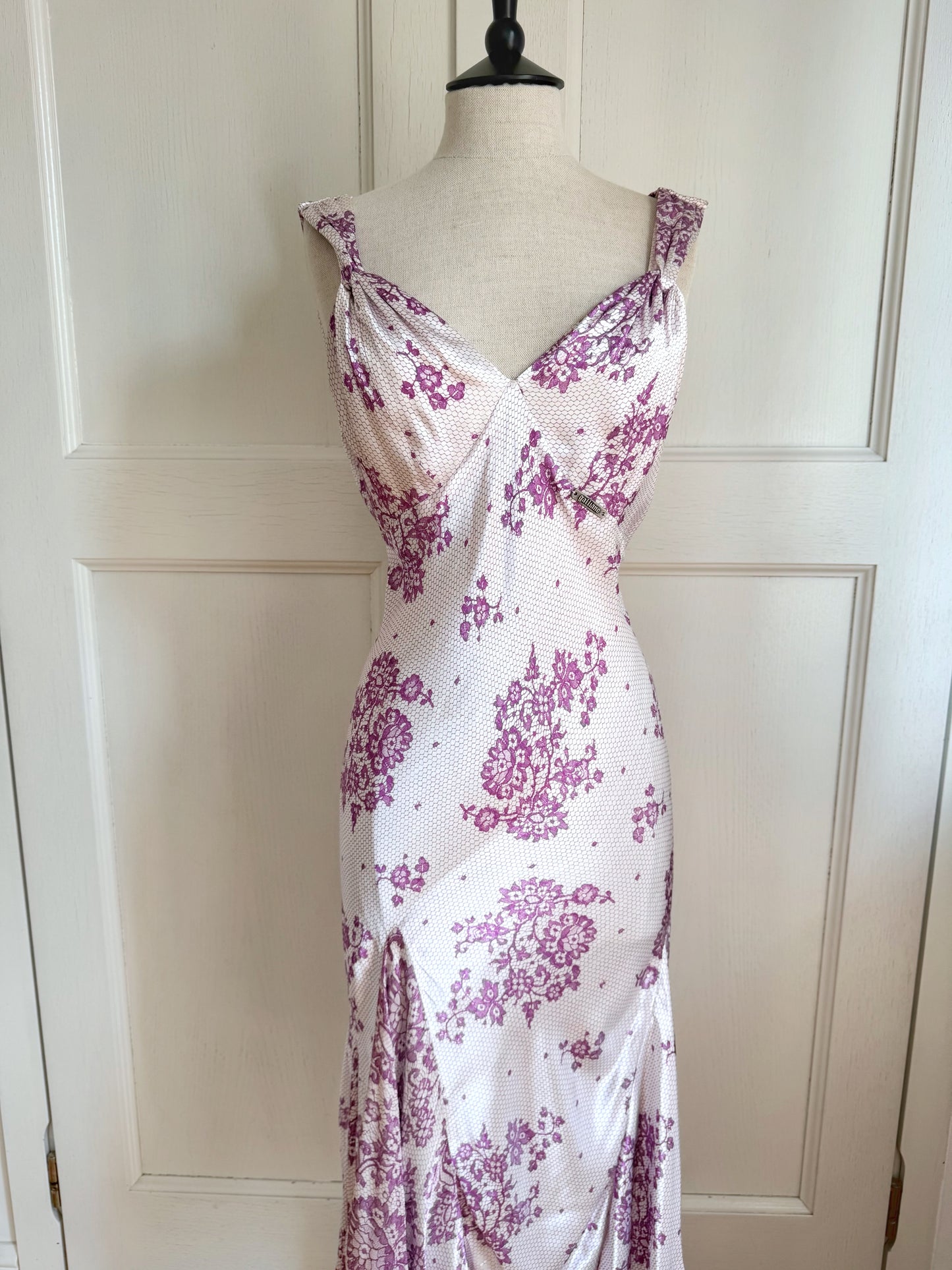 John Galliano Satin Backless Floral Dress (IT 44 / L)
