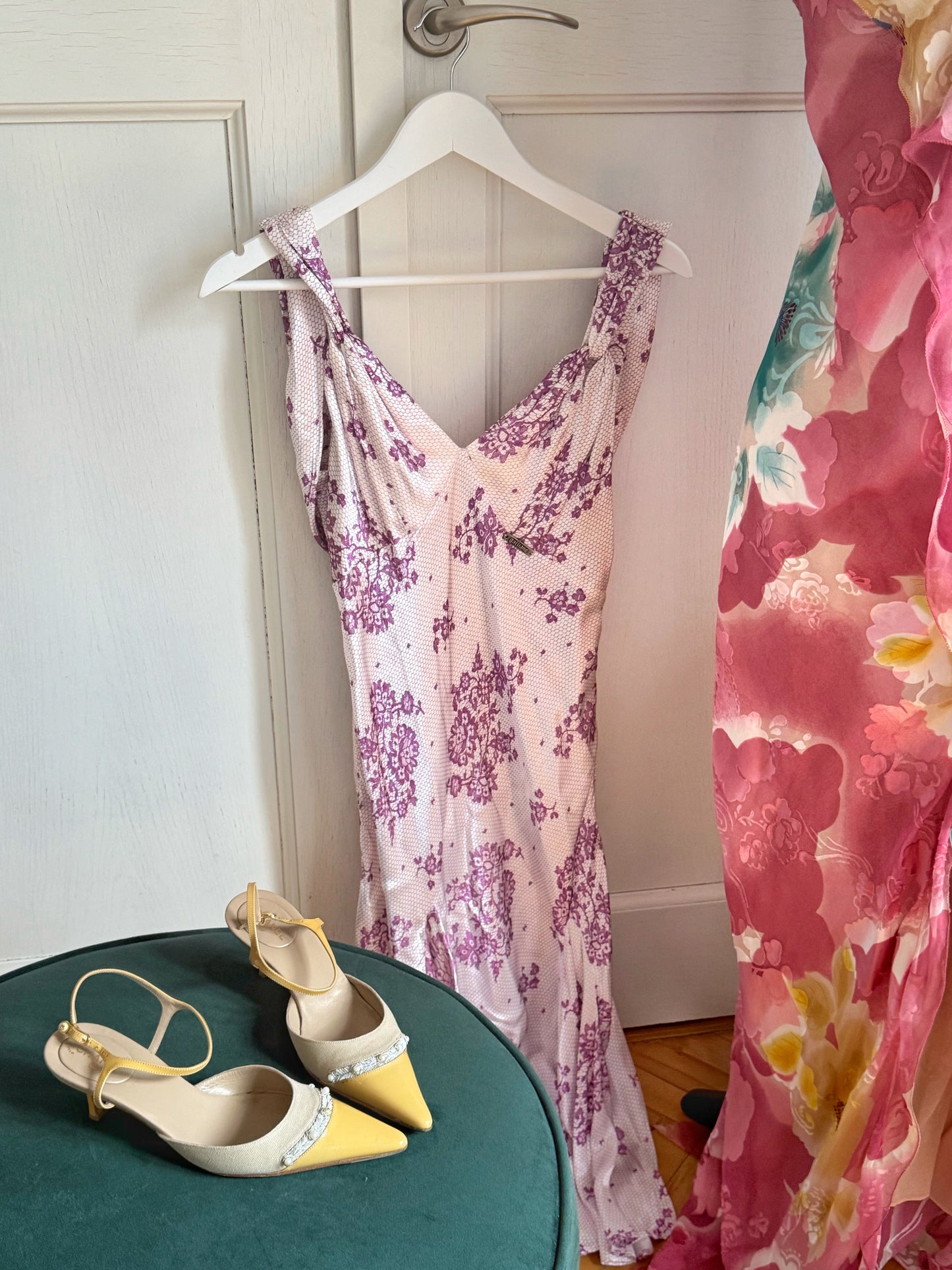 John Galliano Satin Backless Floral Dress (IT 44 / L)