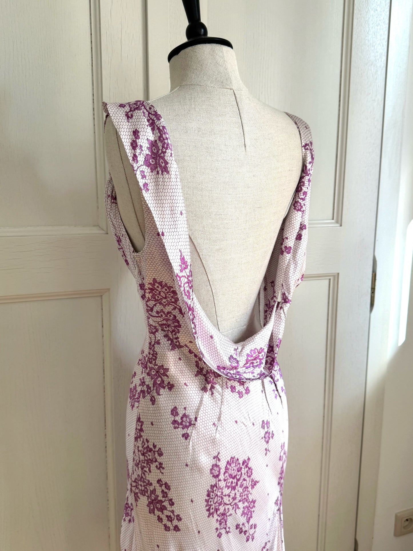 John Galliano Satin Backless Floral Dress (IT 44 / L)