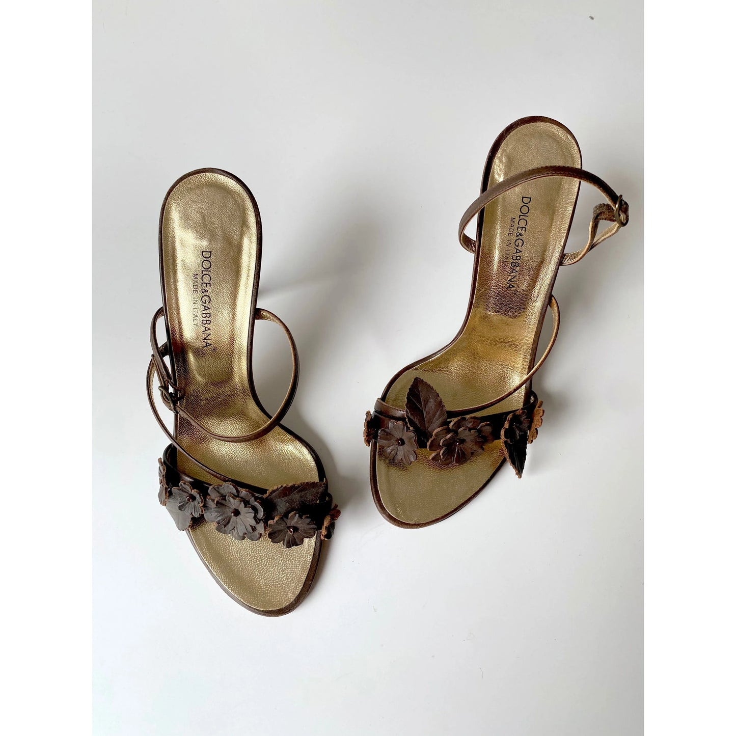 Dolce Gabbana Flower Sandal Brown & Gold (EU 37)